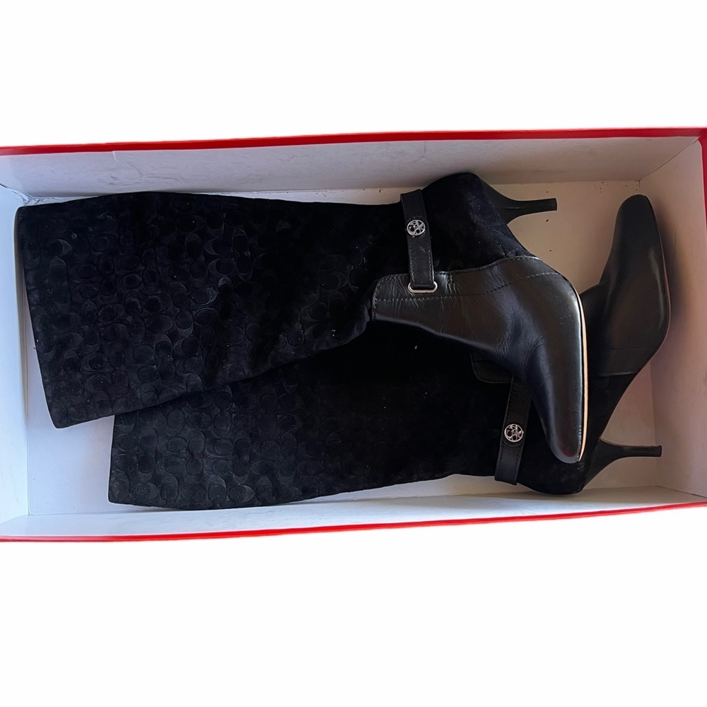 Coach Fara Black Embossed Long Black Boots